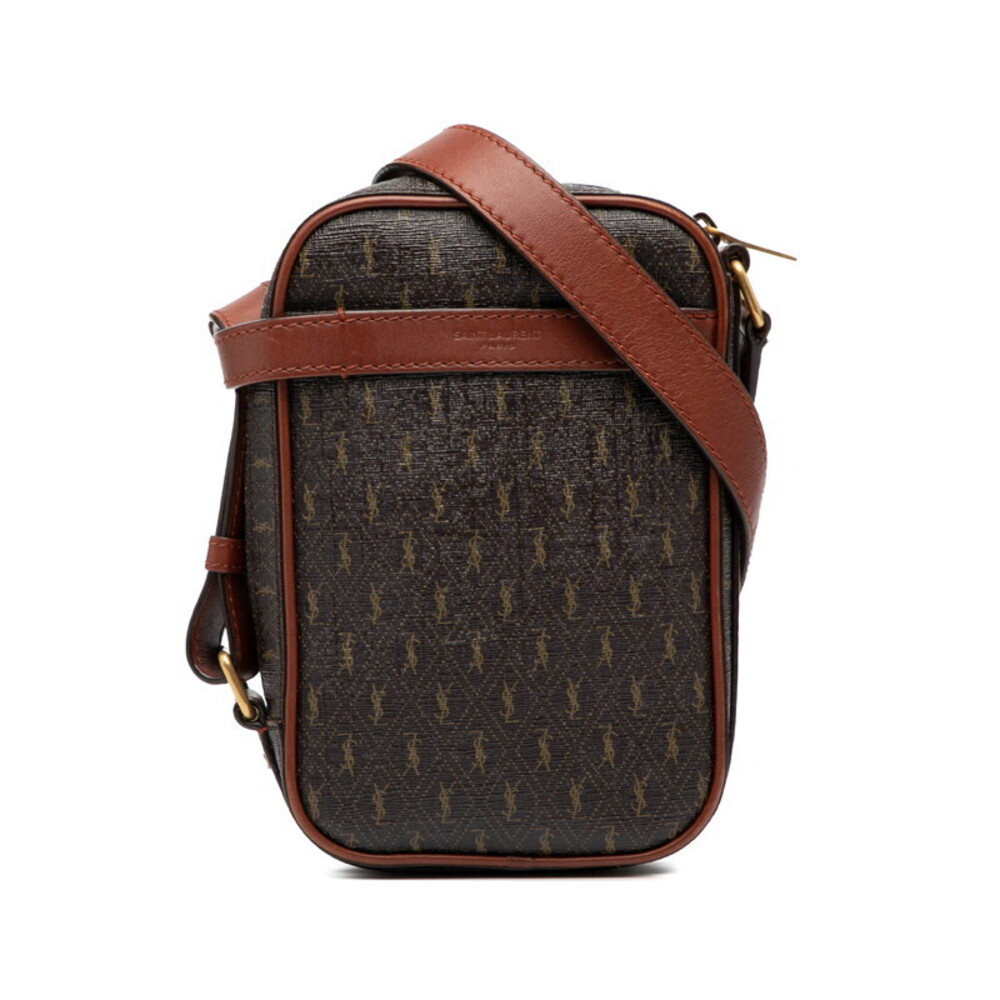 Saint Laurent YSL Monogram Shoulder Bag Brown Leather